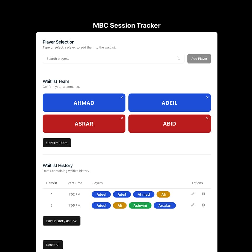 Badminton Session Tracker